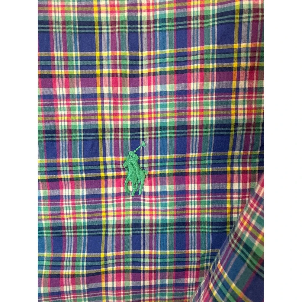 Polo Ralph Lauren Mens Large Plaid Cotton Stretch Button Down Shirt Multi Color